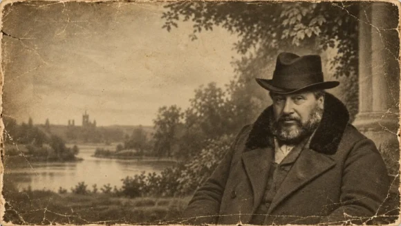 Vintage portret van bebaarde man met hoed bij rivier