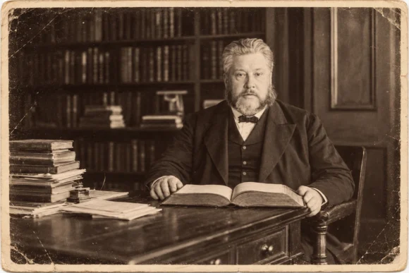 Vintage portret van bebaarde man aan bureau met boeken